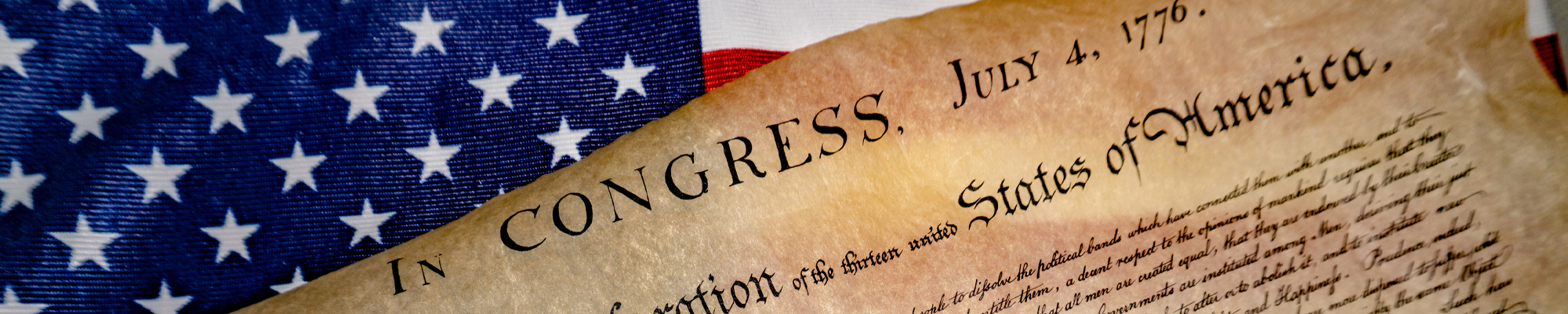 Declaration of independence 4th july 1776 on US flag