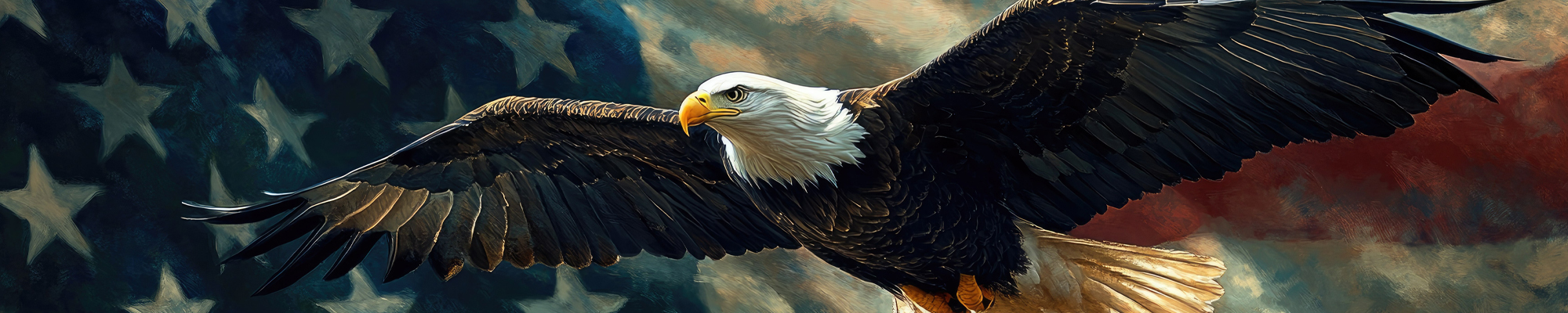 flying eagle in front of american flag