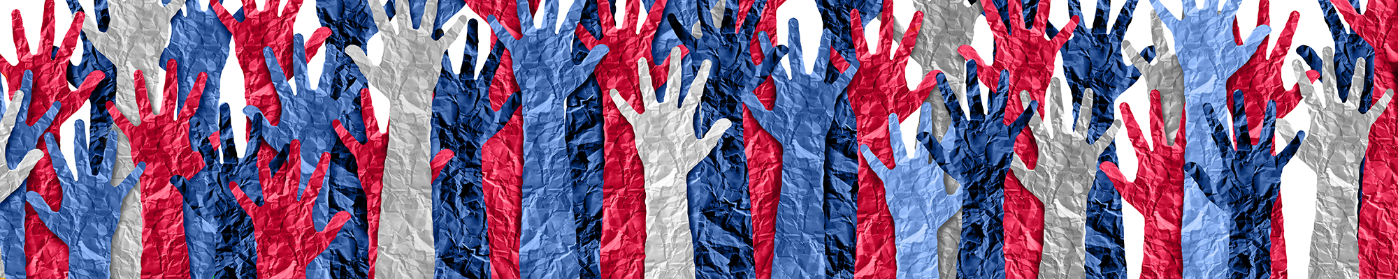 red and white blue hands